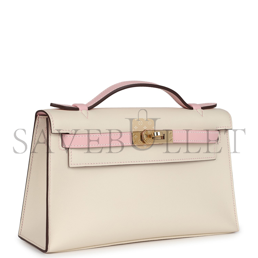 HERMÈS KELLY POCHETTE NATA AND ROSE SAKURA SWIFT (22*14*7cm) 